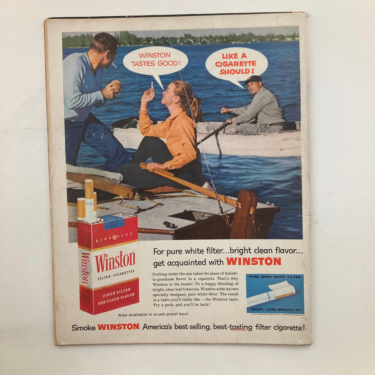 Back cover of VTG Look Magazine July 22 1958 Vol 22 No 15 featuring a vintage advertisement for Winston cigarettes, showcasing an outdoor scene with people.