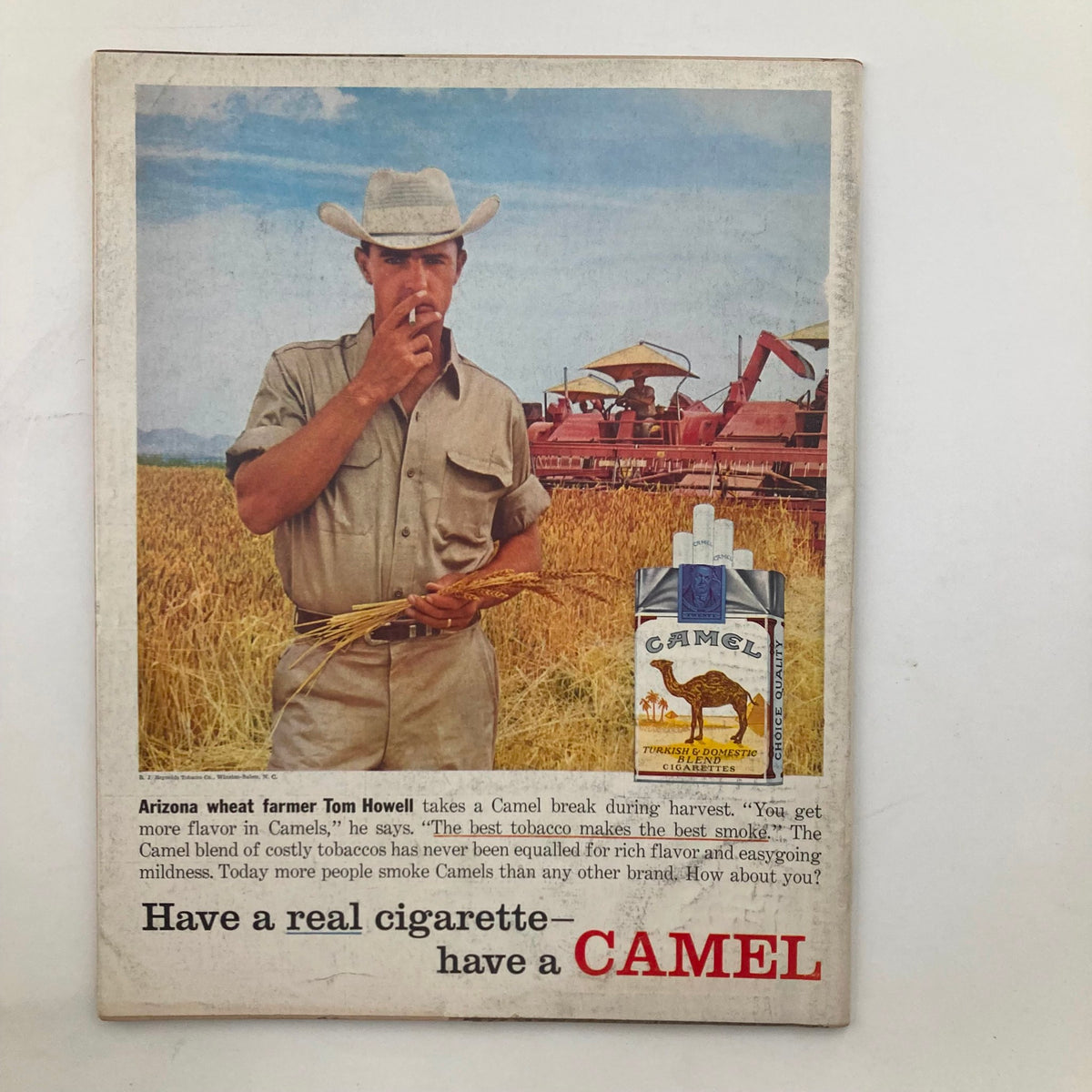 Back cover of VTG Look Magazine June 10 1958 featuring a Camel cigarette advertisement with Arizona wheat farmer Tom Howell promoting the brand.