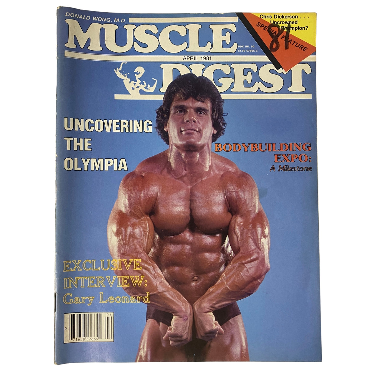 Cover of Muscle Digest Magazine April 1981 Vol 5 No. 1 featuring muscular man Gary Leonard posing, detailing 'Uncovering the Olympia' and an exclusive interview.
