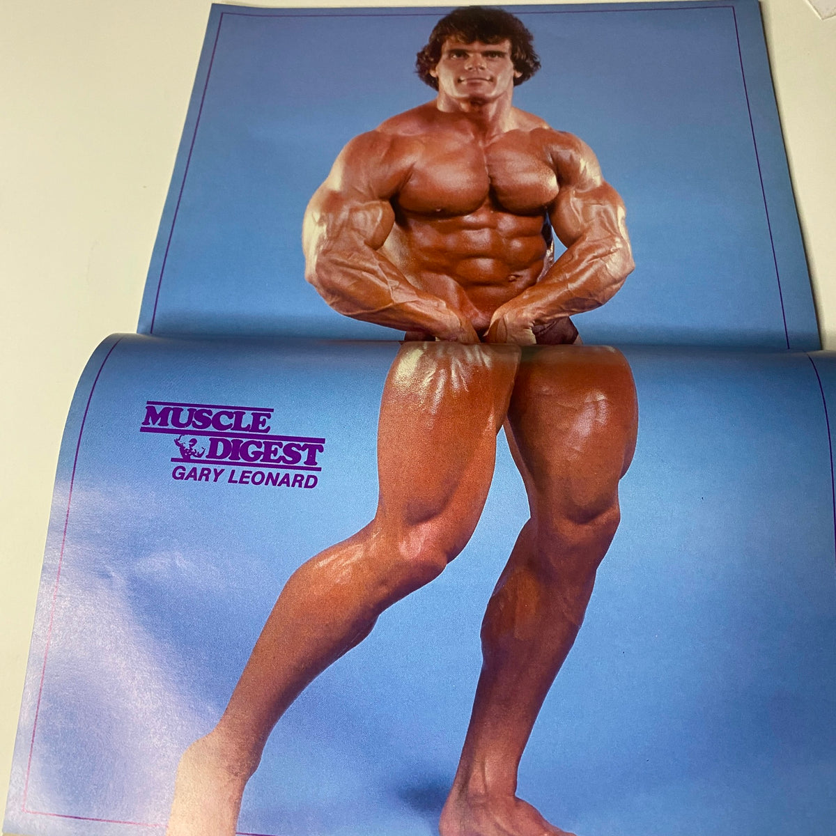 Centerfold from Muscle Digest Magazine April 1981 Vol 5 No. 1, displaying a muscular Gary Leonard showcasing his physique.