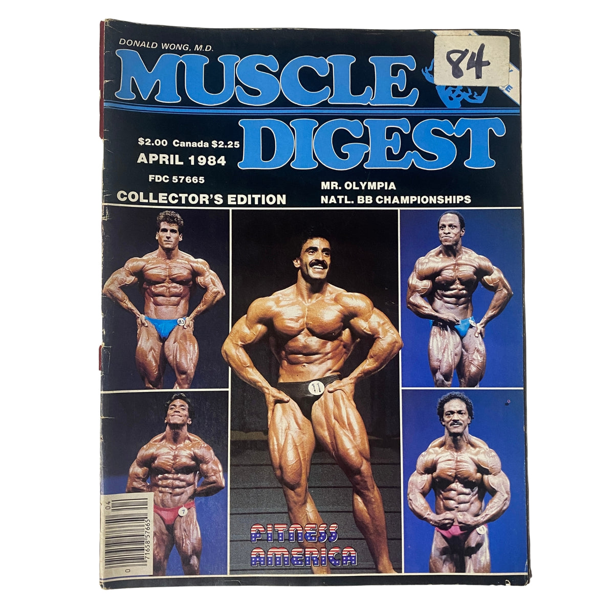 Muscle Digest Magazine April 1984 cover featuring Samir Bannout, 1983 Mr. Olympia, and Bob Paris, highlighting the National Bodybuilding Championships. This collector's edition showcases iconic bodybuilding figures.