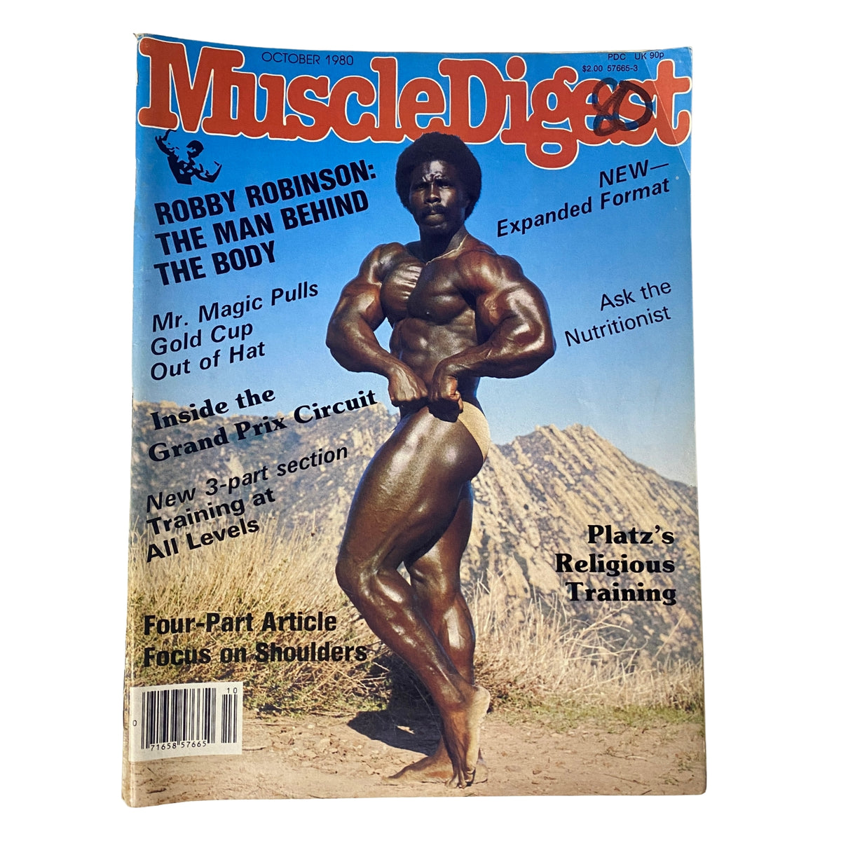 Muscle Digest Magazine October 1980 featuring Robby Robinson on the cover, highlighting bodybuilding articles and nutritional tips.