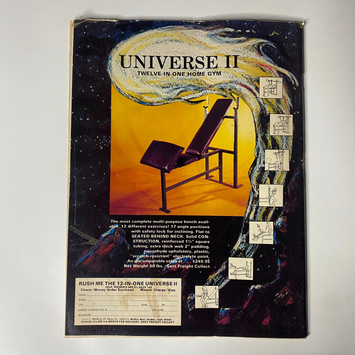 Back cover of Muscle Digest Magazine April 1981 advertising the Universe II home gym.