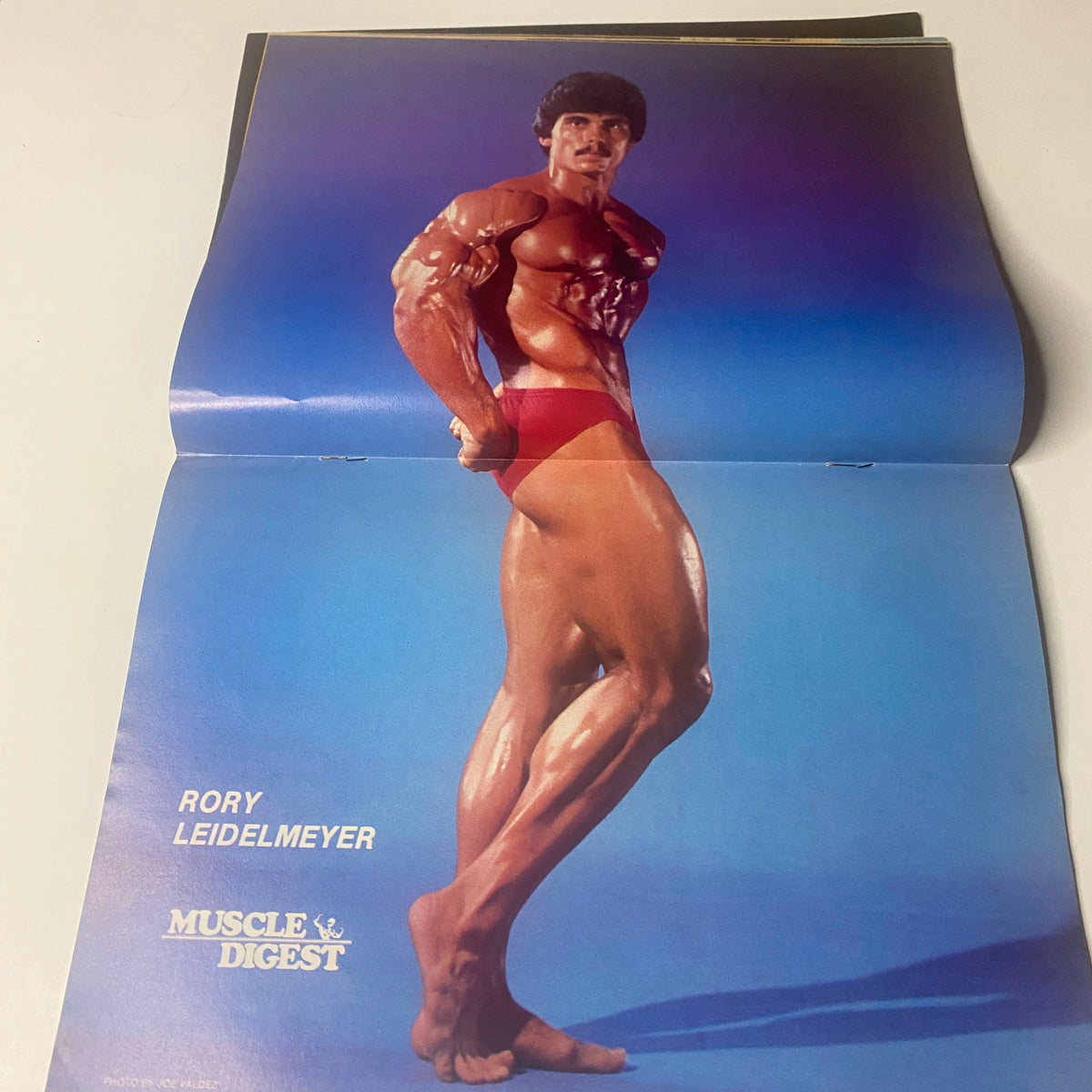 Centerfold of Muscle Digest Magazine, October 1981 showcasing Rory Leidlemeyer in a bodybuilder pose, illustrating the magazine's focus on fitness and bodybuilding.