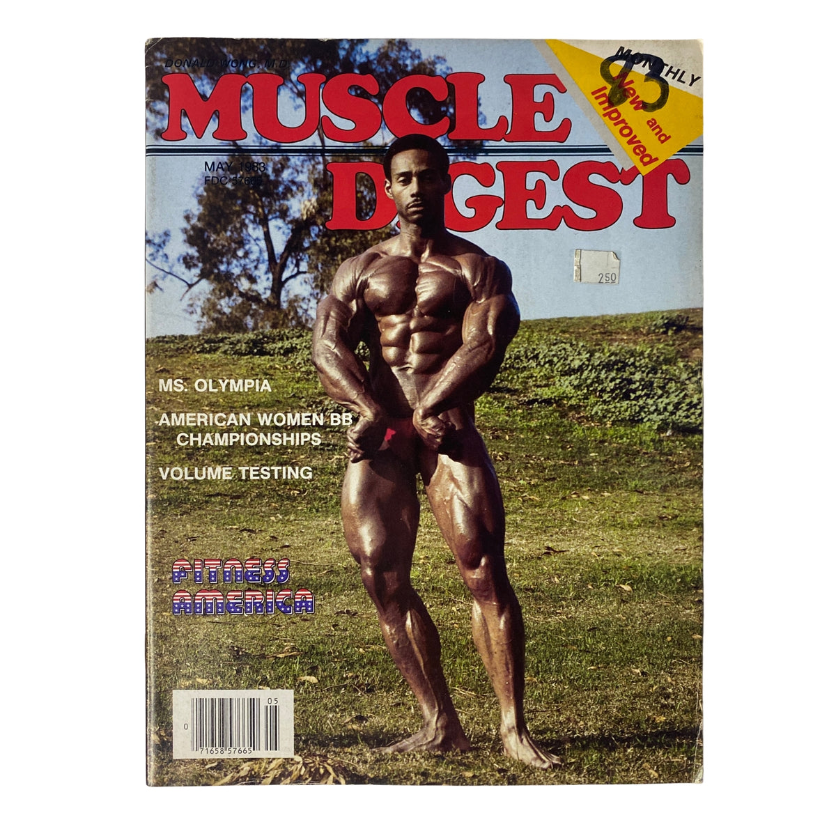 Cover of Muscle Digest Magazine May 1983 Vol 7 No. 5 featuring a bodybuilder, highlighting Ms. Olympia, American Women's BB Championships, and Volume Testing.