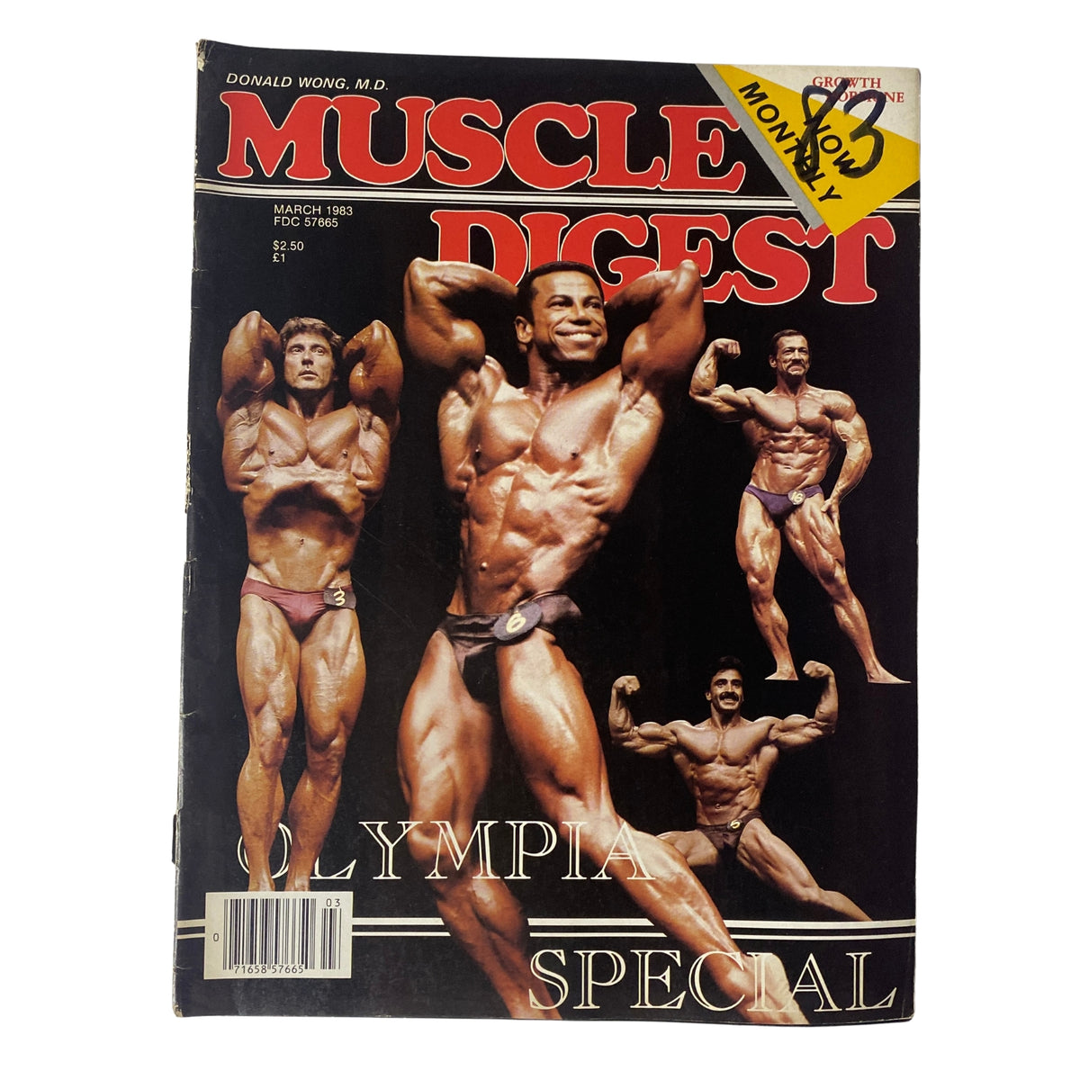 Muscle Digest Magazine March 1983 cover featuring Chris Dickerson, 1982 Mr. Olympia, and Frank Zane with a bodybuilding special theme. The magazine showcases iconic bodybuilders from the era.