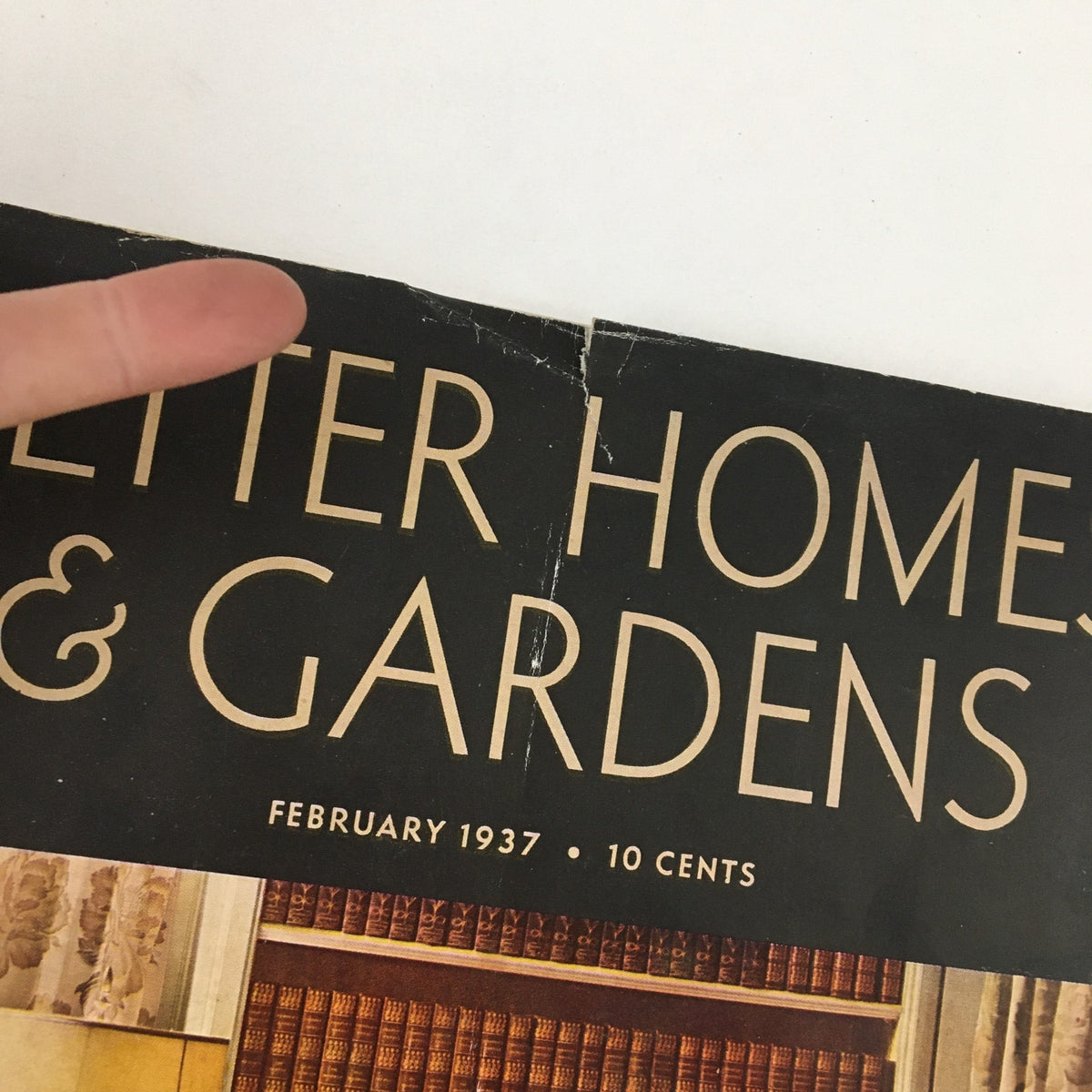 Close-up of the cover of Better Homes & Gardens February 1937 magazine showing the magazine title and minor wear details.
