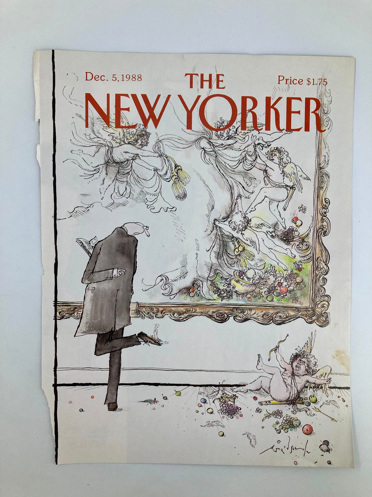 The New Yorker cover December 5 1988 'Angel's a Mess' by Ronald Searle showcasing playful artwork with angels and colorful elements.