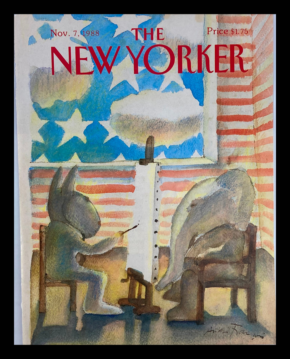 Cover only of The New Yorker dated November 7, 1988, featuring a whimsical rabbit painting by André François, with vibrant colors and artistic detail.