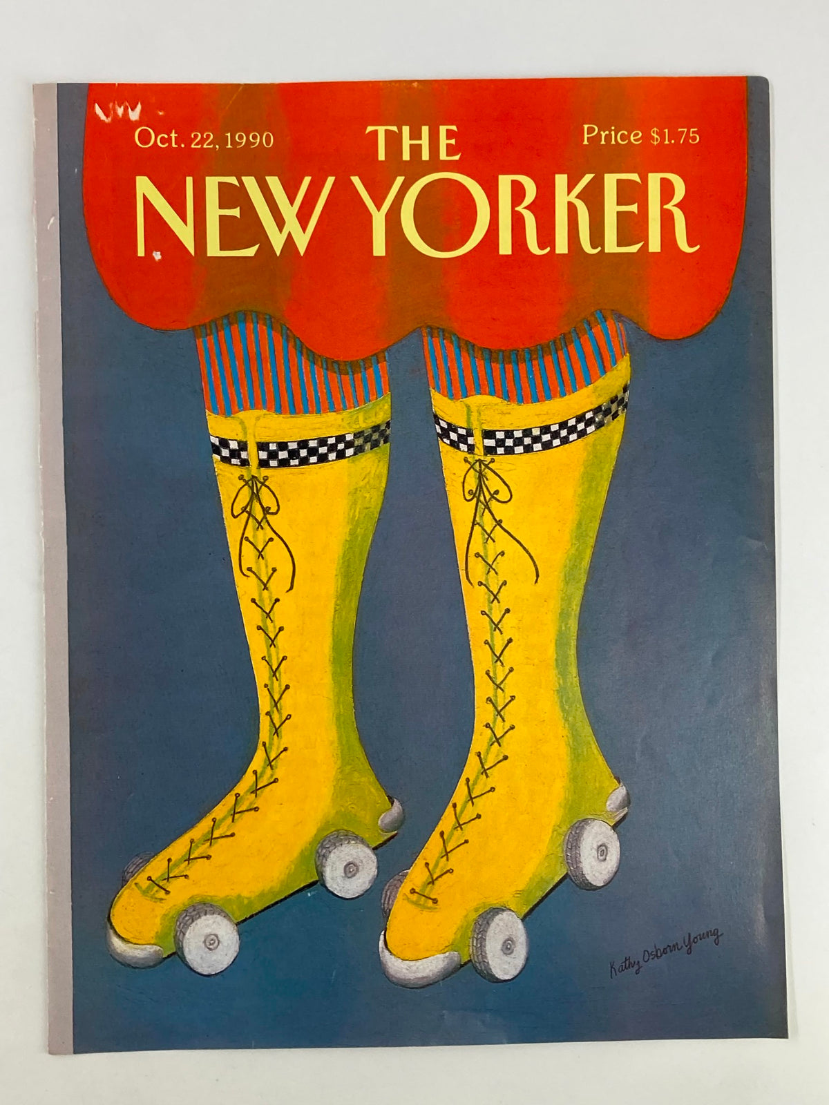 COVER ONLY The New Yorker October 22 1990 featuring vibrant roller skates illustration by Kathy Osborn Young, showcasing a colorful design with a nostalgic charm.