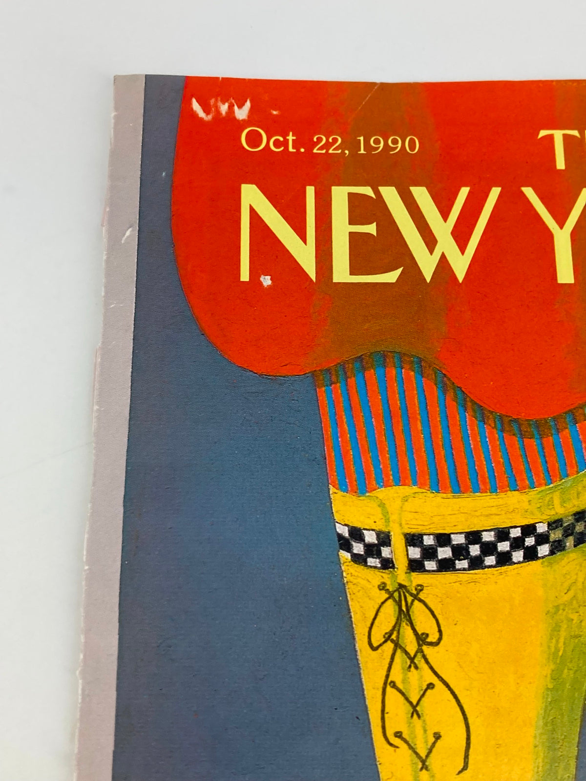 Close-up of the October 22 1990 The New Yorker cover, highlighting the bold roller skate illustration by Kathy Osborn Young with details of the title and date.