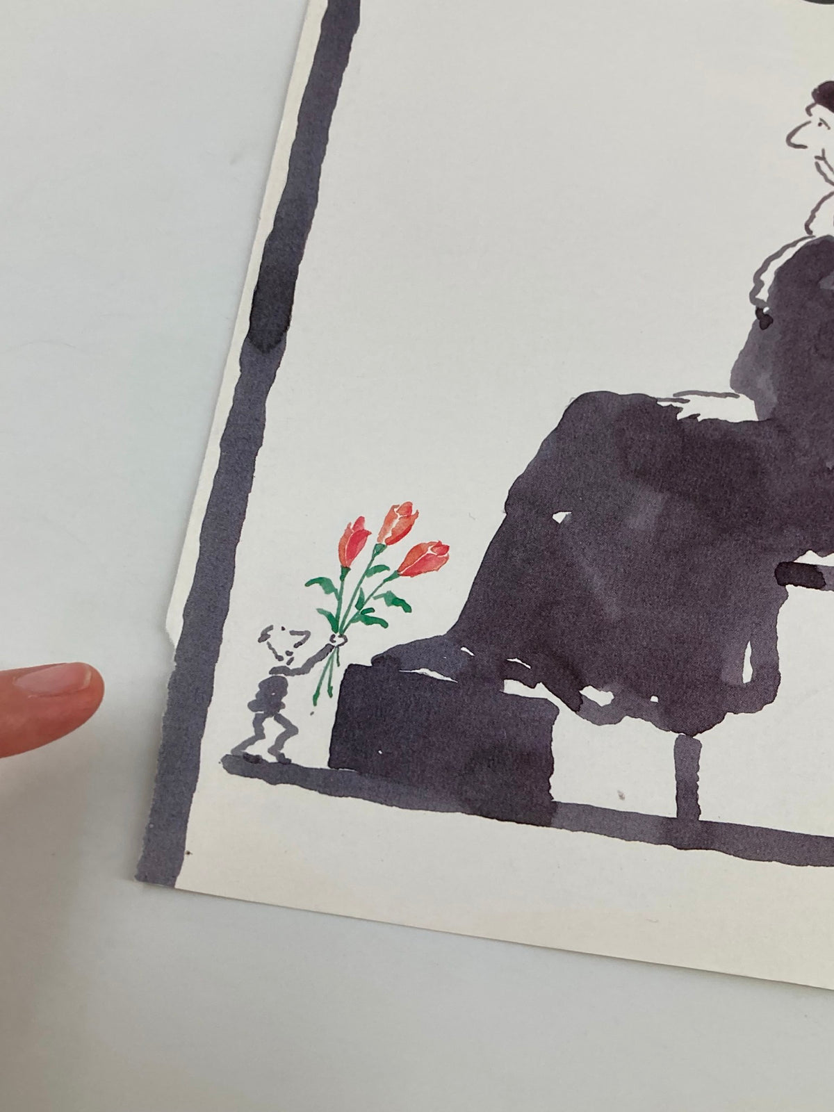 Detail of The New Yorker cover dated May 14, 1990, illustrating a mother figure with a character holding flowers, part of the artwork by R.O. Blechman.