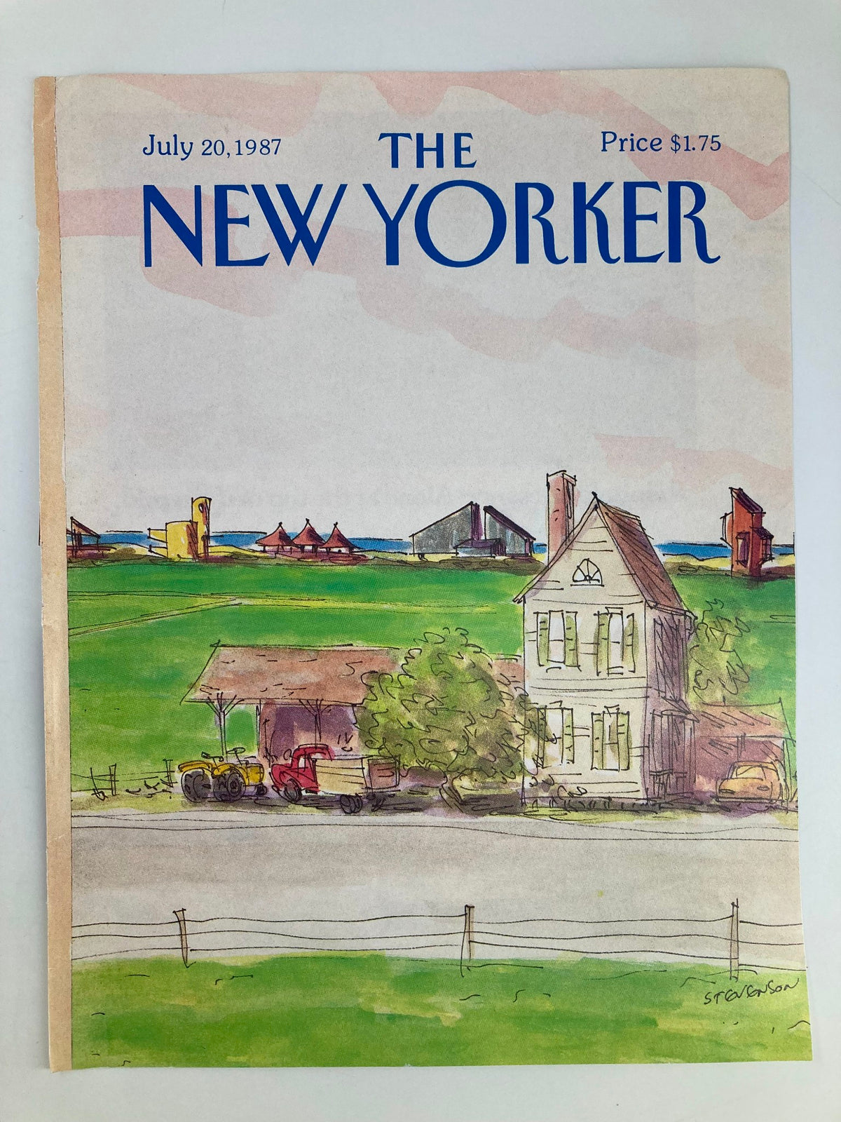 COVER ONLY The New Yorker July 20 1987 with a detailed illustration of a farmhouse by James Stevenson, highlighting rural life and simple aesthetics.