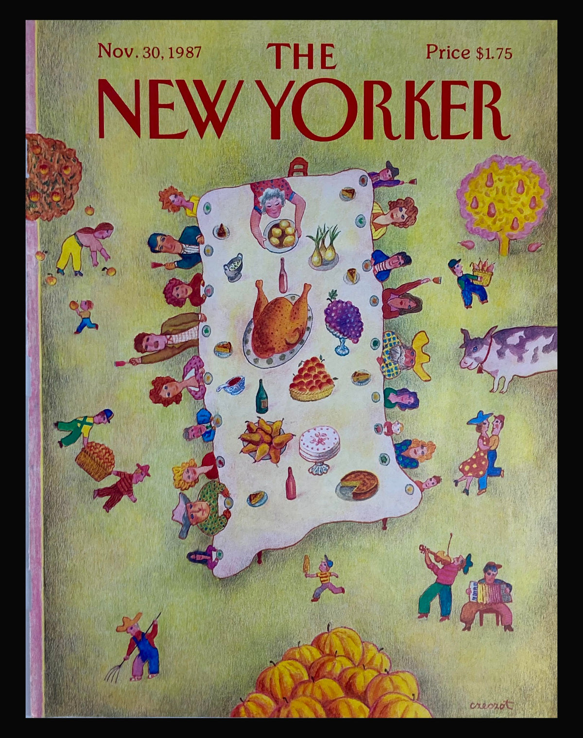 Cover of The New Yorker November 30, 1987 titled 'Feast with Family' by Andrzej Czeczot, depicting a vibrant family gathering with food, music, and celebration.