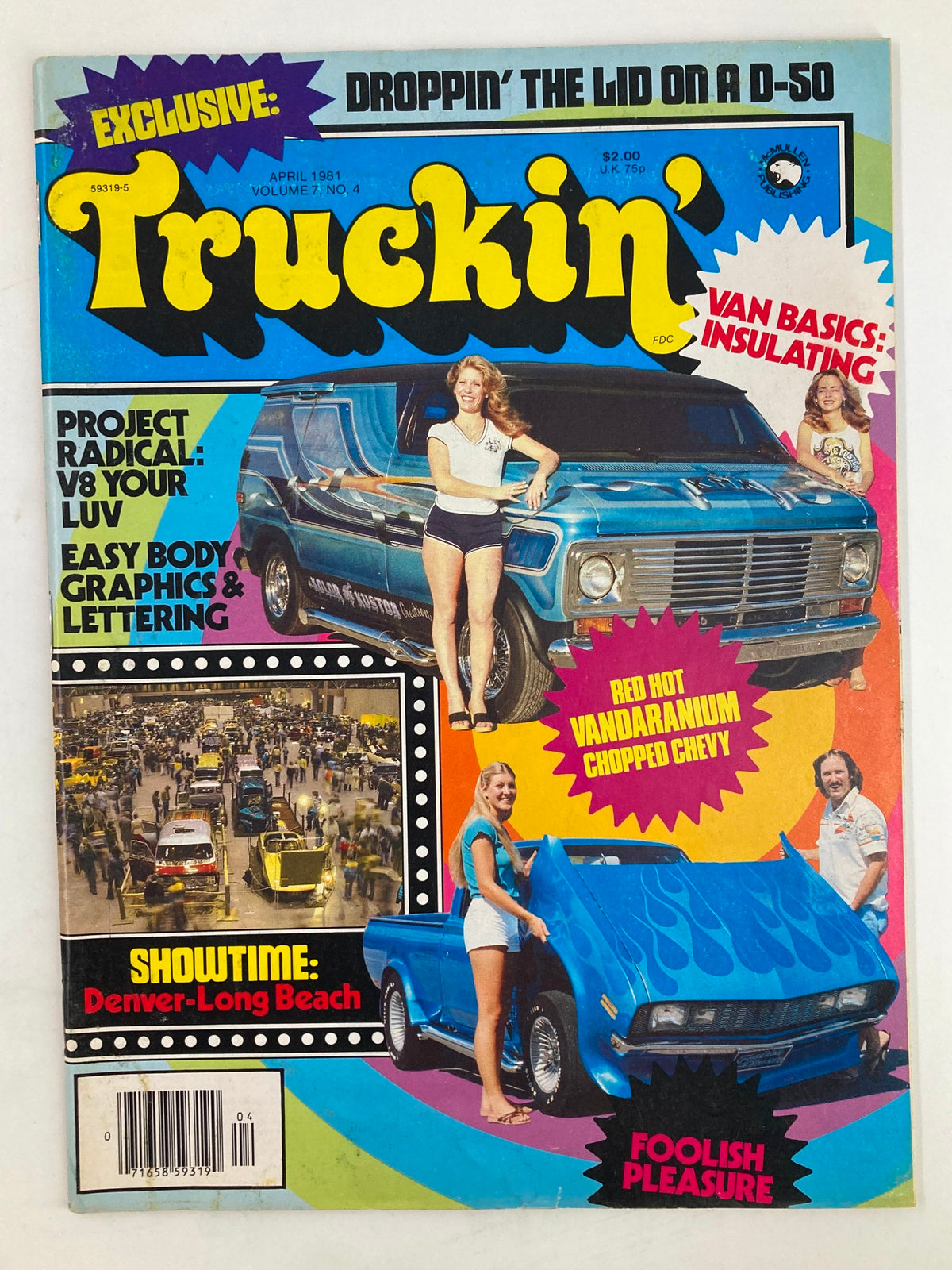 Cover of the April 1981 issue of Truckin' magazine featuring Foxey Lynda Brecedo and Vicki Bergeman. The cover showcases vibrant colors and graphics, highlighting the truck culture of the era.