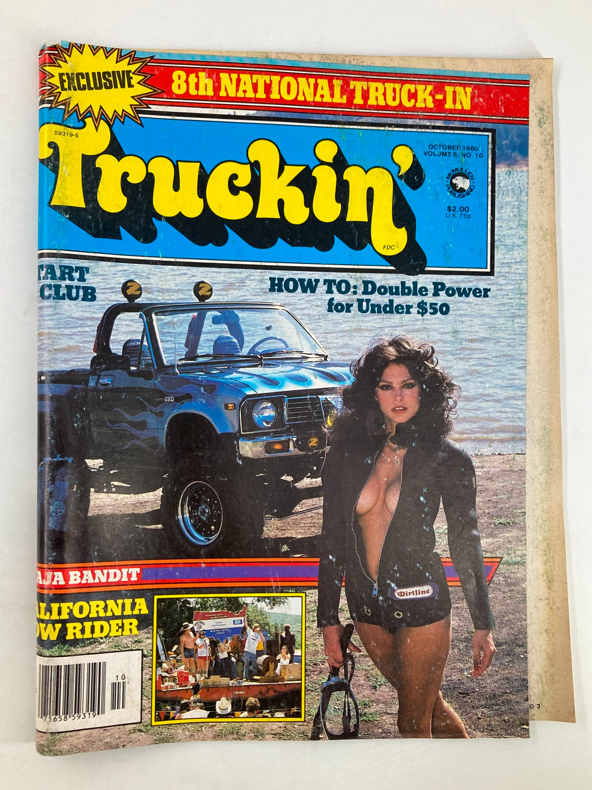 Cover of VTG Truckin Magazine October 1980 featuring Debora Zullo as Driver of the Year, vivid colors with a classic truck and a model in a leather outfit.