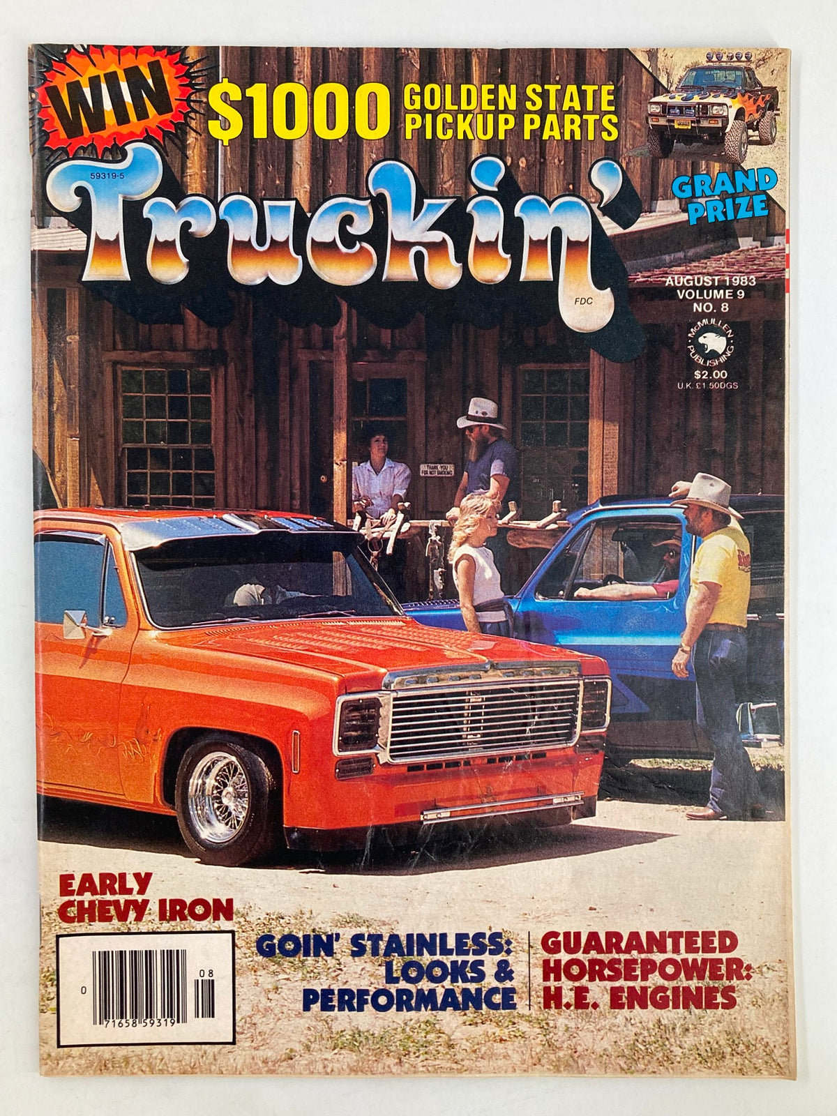Cover of VTG Truckin Magazine August 1983 featuring the theme 'Goin' Stainless - Looks and Performance' with classic trucks and a scenic backdrop.