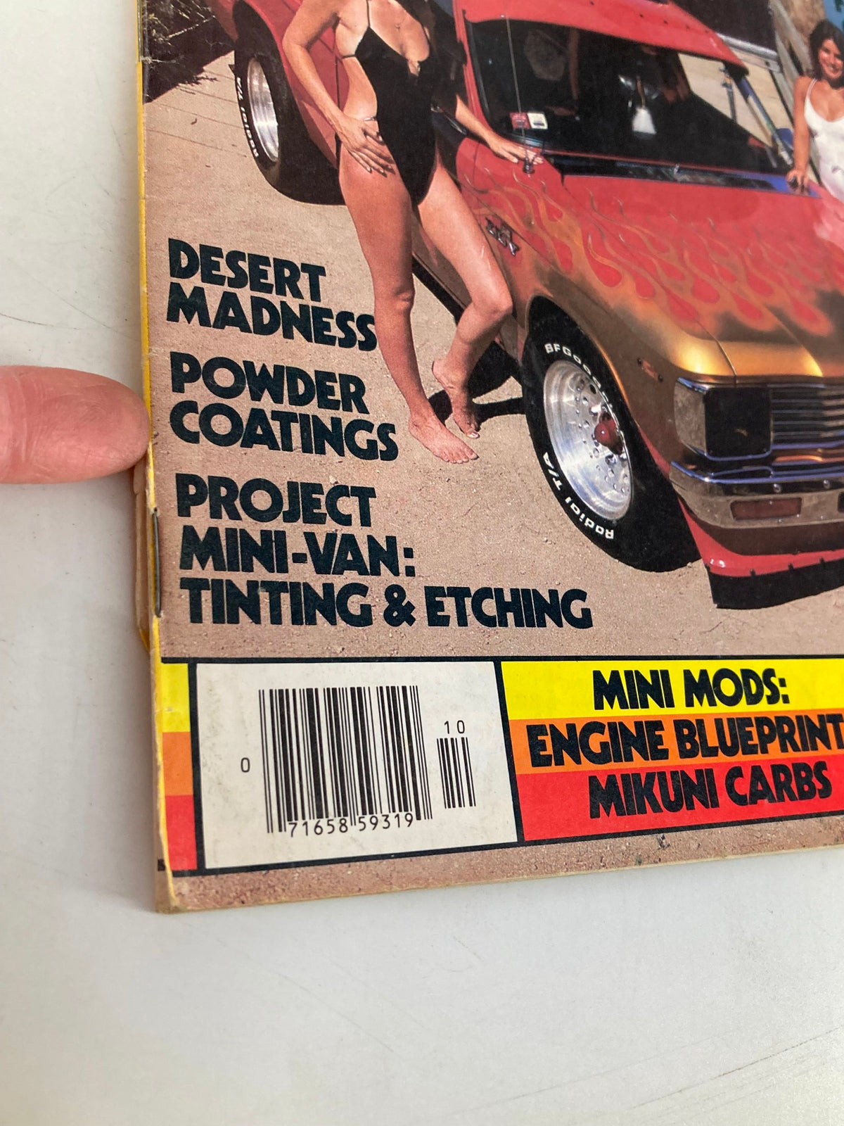 Close-up view of VTG Truckin Magazine October 1981 cover highlighting features like mini-van tinting and etching alongside a model and a customized vehicle.