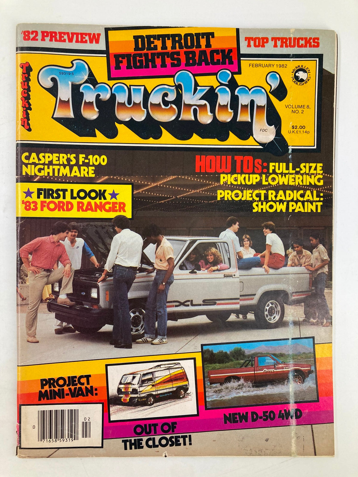 Cover of VTG Truckin Magazine February 1982 featuring Casper's F-100 Nightmare, showcasing truck culture and custom vehicle designs from the early 80s.