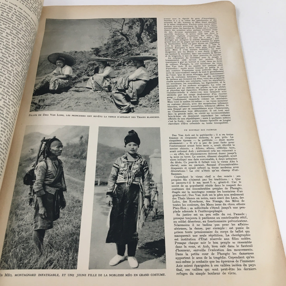 Photographs of ethnic minorities in traditional attire, capturing cultural heritage in the France Illustration Magazine June 1949 L'Annee Du Buffle.