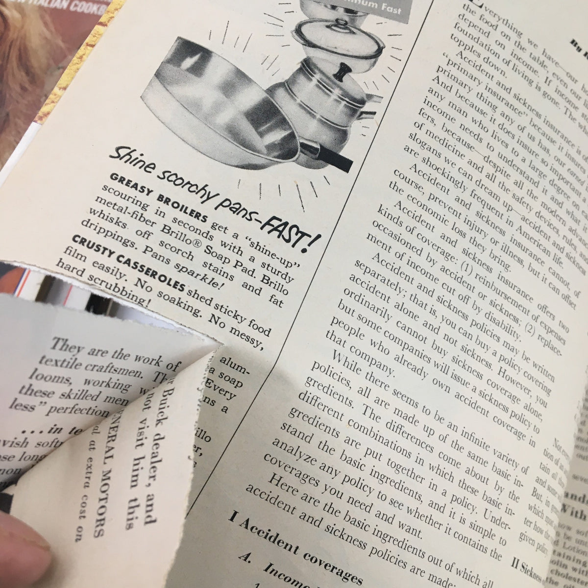 Interior page from Better Homes & Gardens December 1953, featuring a vintage advertisement for cleaning products and tips for maintaining kitchenware.