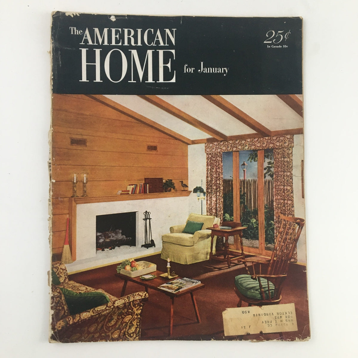 Cover of American Home Magazine for January 1951 featuring mid-century modern living room design, showcasing furniture and decor ideas.