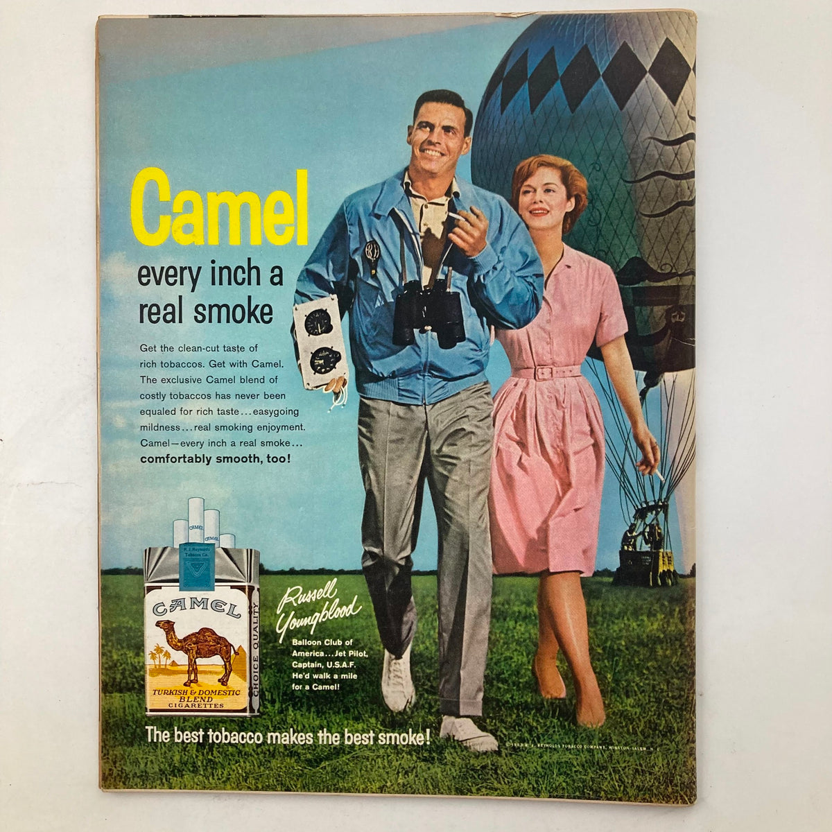 VTG Life Magazine November 1 1963 featuring a colorful Camel cigarettes advertisement showcasing a couple near a hot air balloon, emphasizing the brand's smooth tobacco experience.