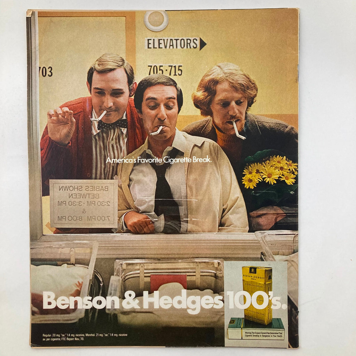 Advertisement page from VTG Life Magazine July 23, 1971, displaying a vintage Benson & Hedges cigarette advertisement with a playful scene of three individuals, adding to the magazine's nostalgic charm.