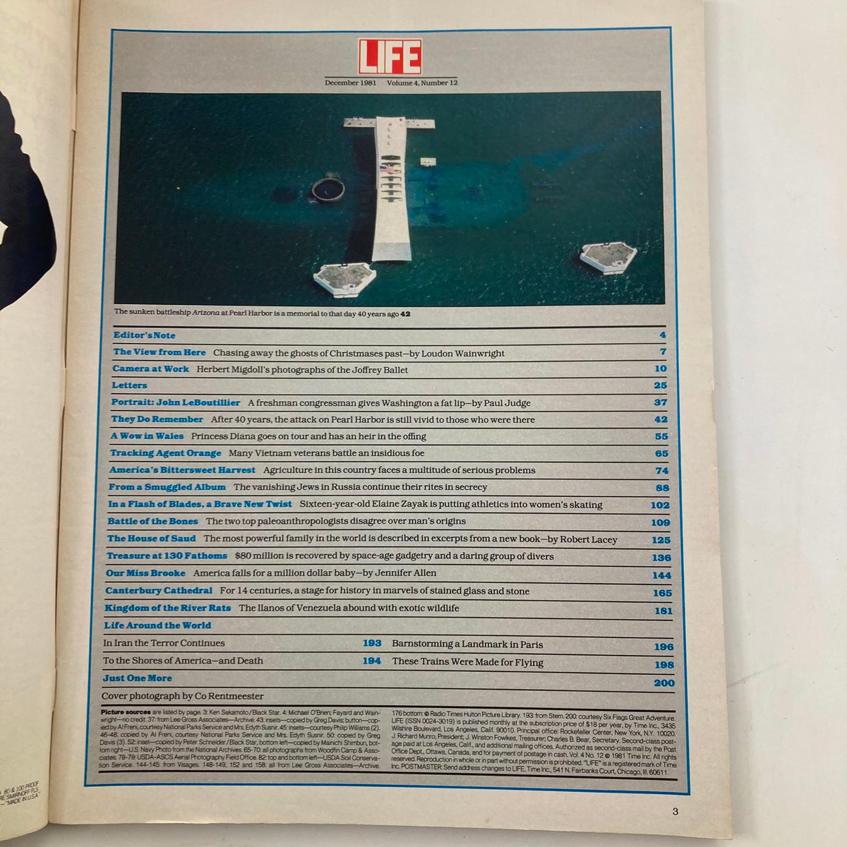 Table of contents page from VTG Life Magazine December 1981 Vol 4 No. 12, showcasing featured articles and photography.