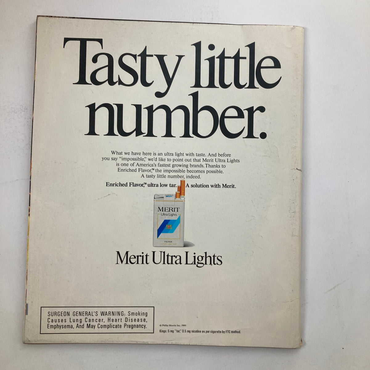 VTG Life Magazine Fall 1989 Vol 12 No. 12 The 80's Those Were The Days back cover advertising Merit Ultra Lights cigarettes with a minimalistic design.