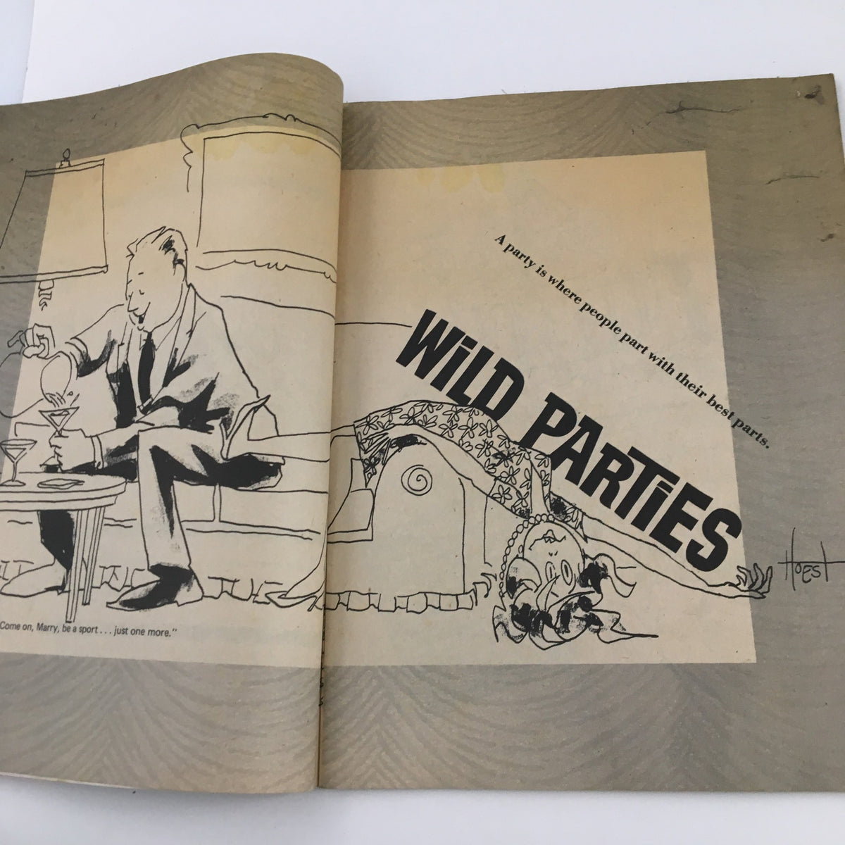Interior page of Laugh Parade Magazine September 1969 featuring a cartoon illustration titled 'Wild Parties', highlighting the comedic style of the publication.