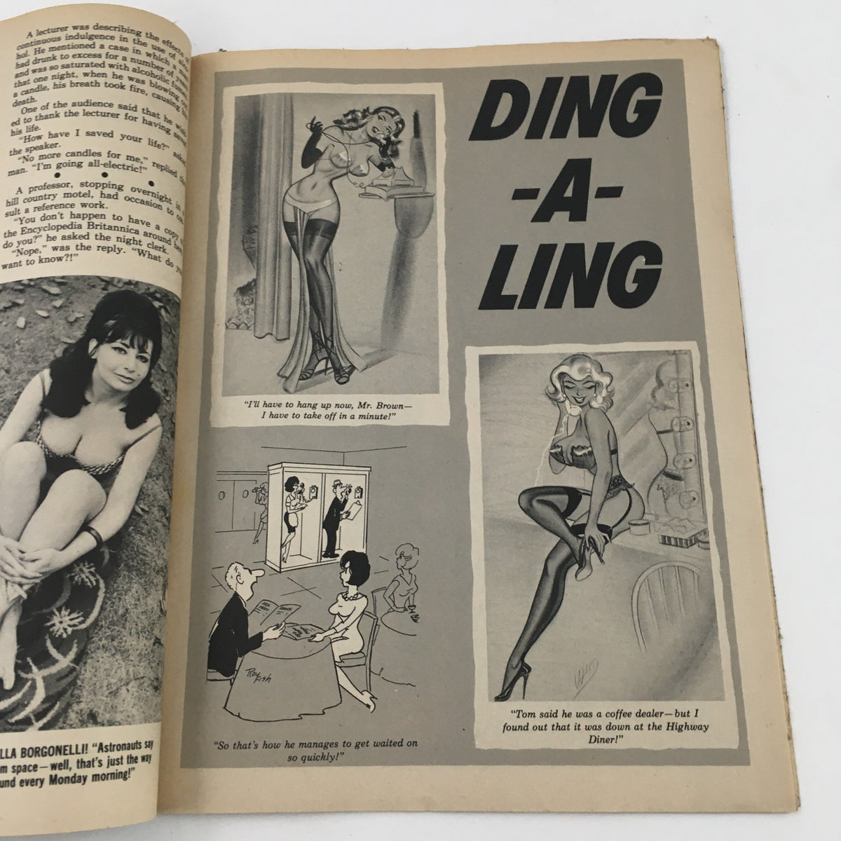 Vintage magazine page titled 'Ding-a-Ling' showcasing charming illustrations from the Joker Laugh Magazine Eye Doll Lita Tracey in Business is a Pleasure No Label.