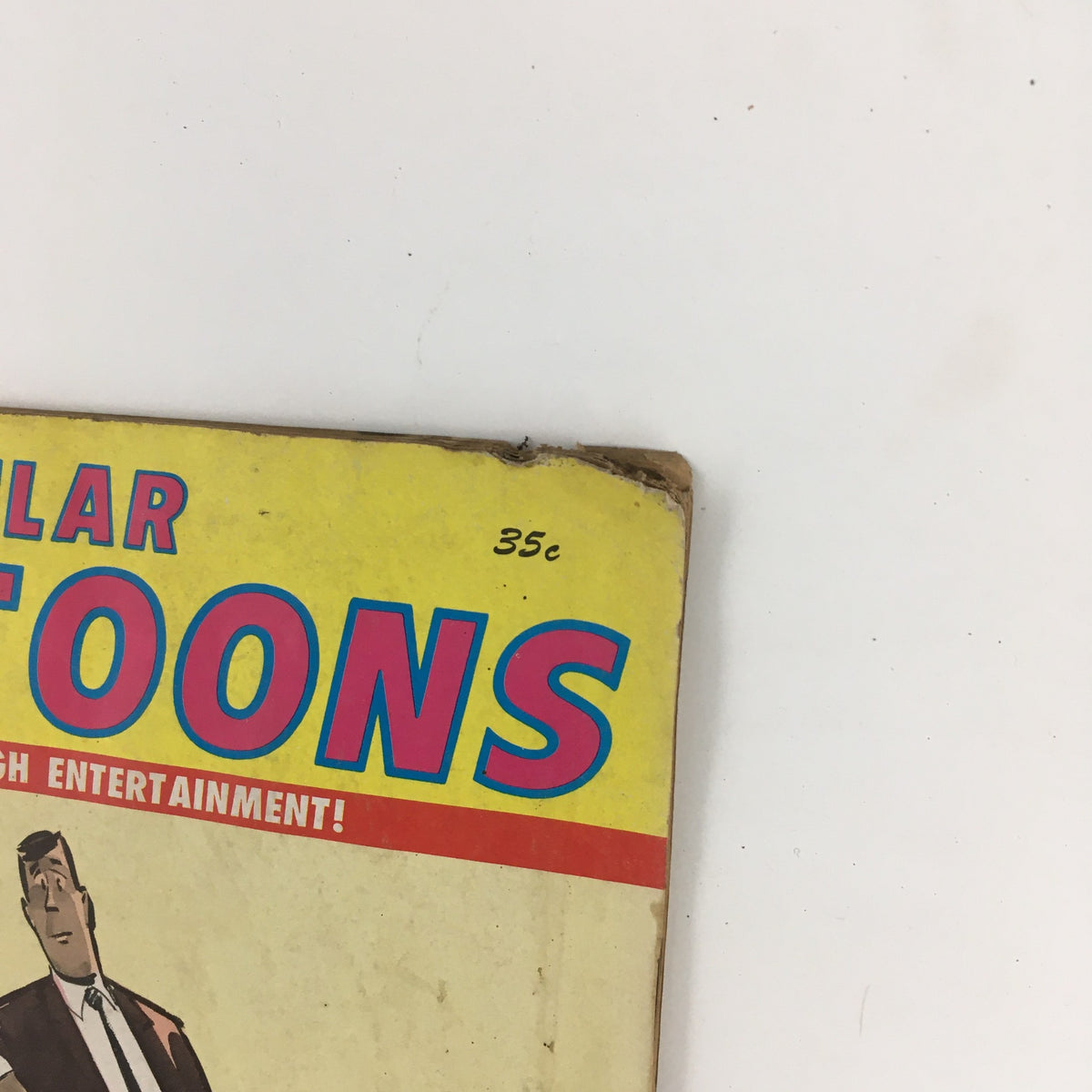 Top corner detail of Popular Cartoons January 1968 showing the price of 35 cents and the title in bold colorful typography.