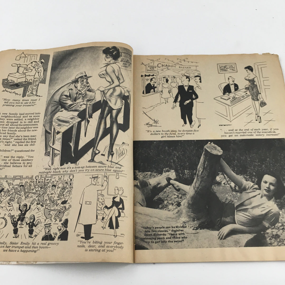 Interior page of Popular Cartoons January 1968 displaying a mix of cartoon art and commentary on societal themes, highlighting the artwork of the era.