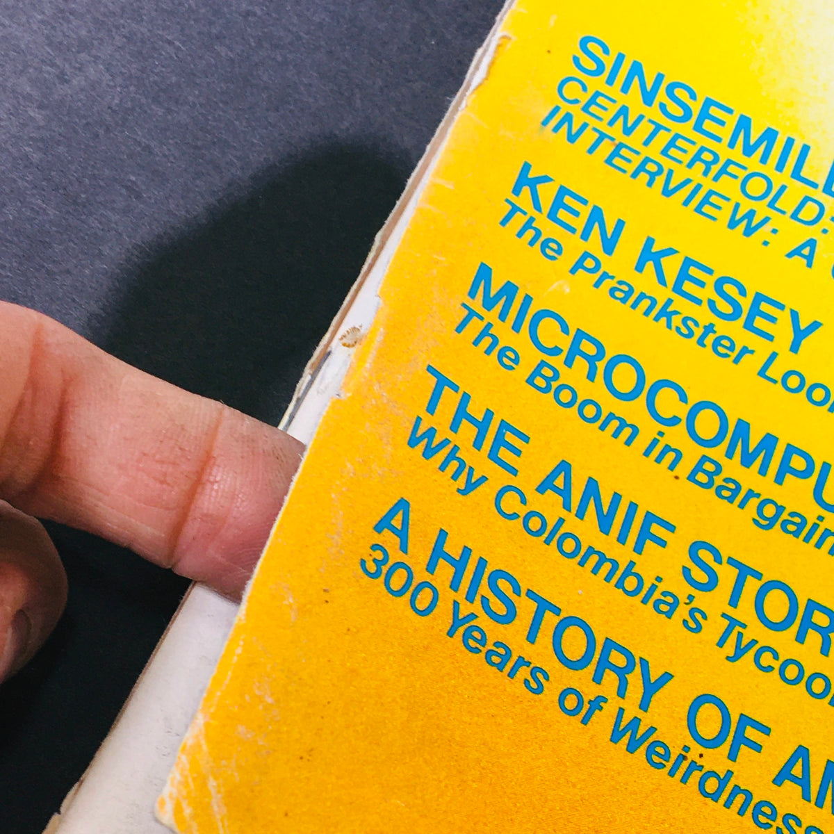 Detail of the side of the October 1979 High Times Magazine showing additional featured articles including Ken Kesey and the history of American cults.