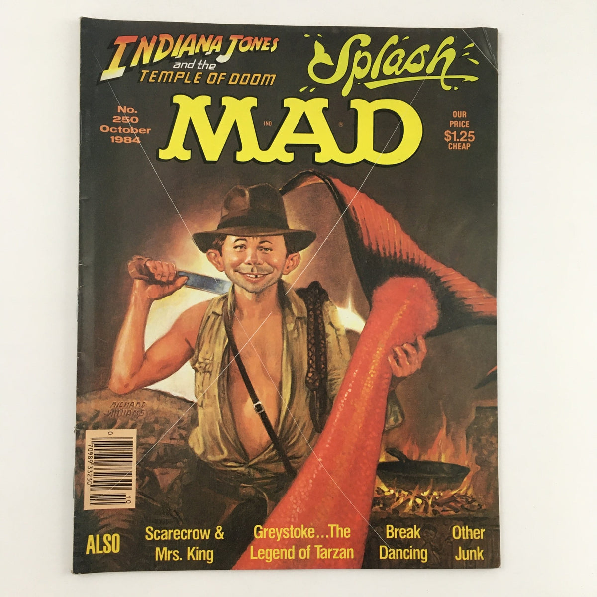 Cover of Mad Magazine, October 1984, No. 250, featuring a parody of Indiana Jones and the Temple of Doom with vibrant artwork. This vintage magazine captures the humor and nostalgia of the 1980s.