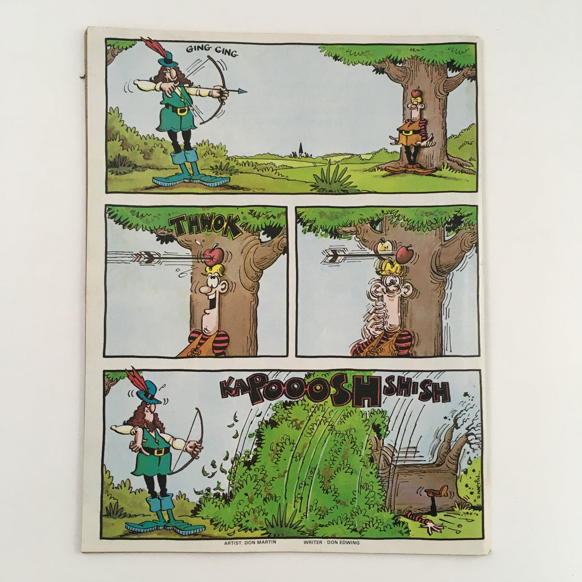 Inside cartoon panel from Mad Magazine, October 1984, No. 250, illustrating a comedic scene featuring a bowman in a humorous situation. This highlights the magazine's playful art style and humor.
