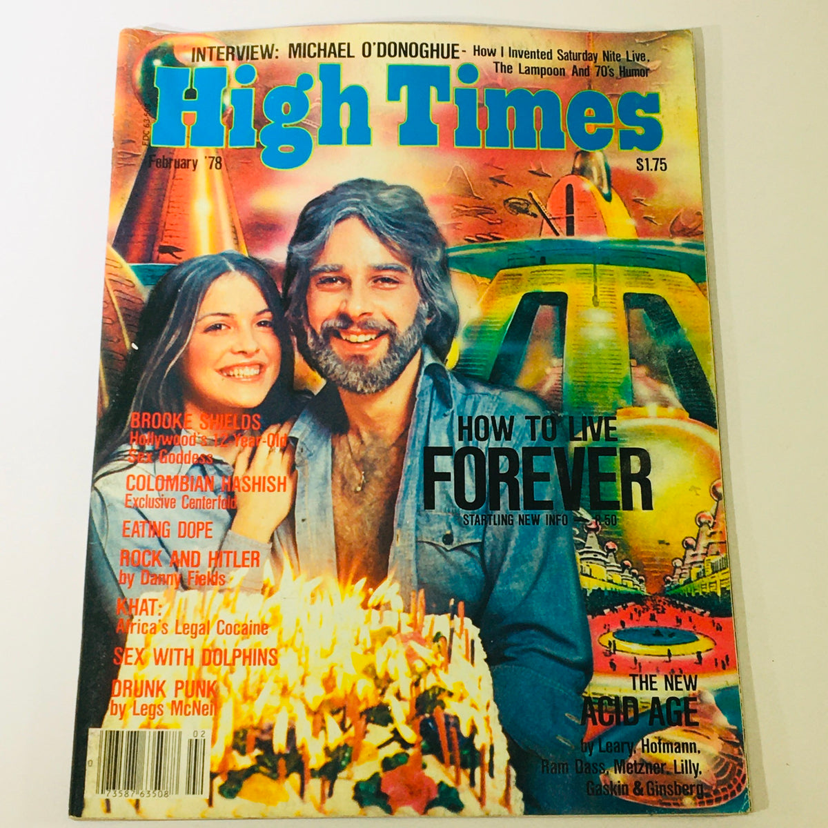 High Times Magazine February 1978 featuring Brooke Shields on the cover with colorful graphics and articles about Columbian hashish and cannabis culture.