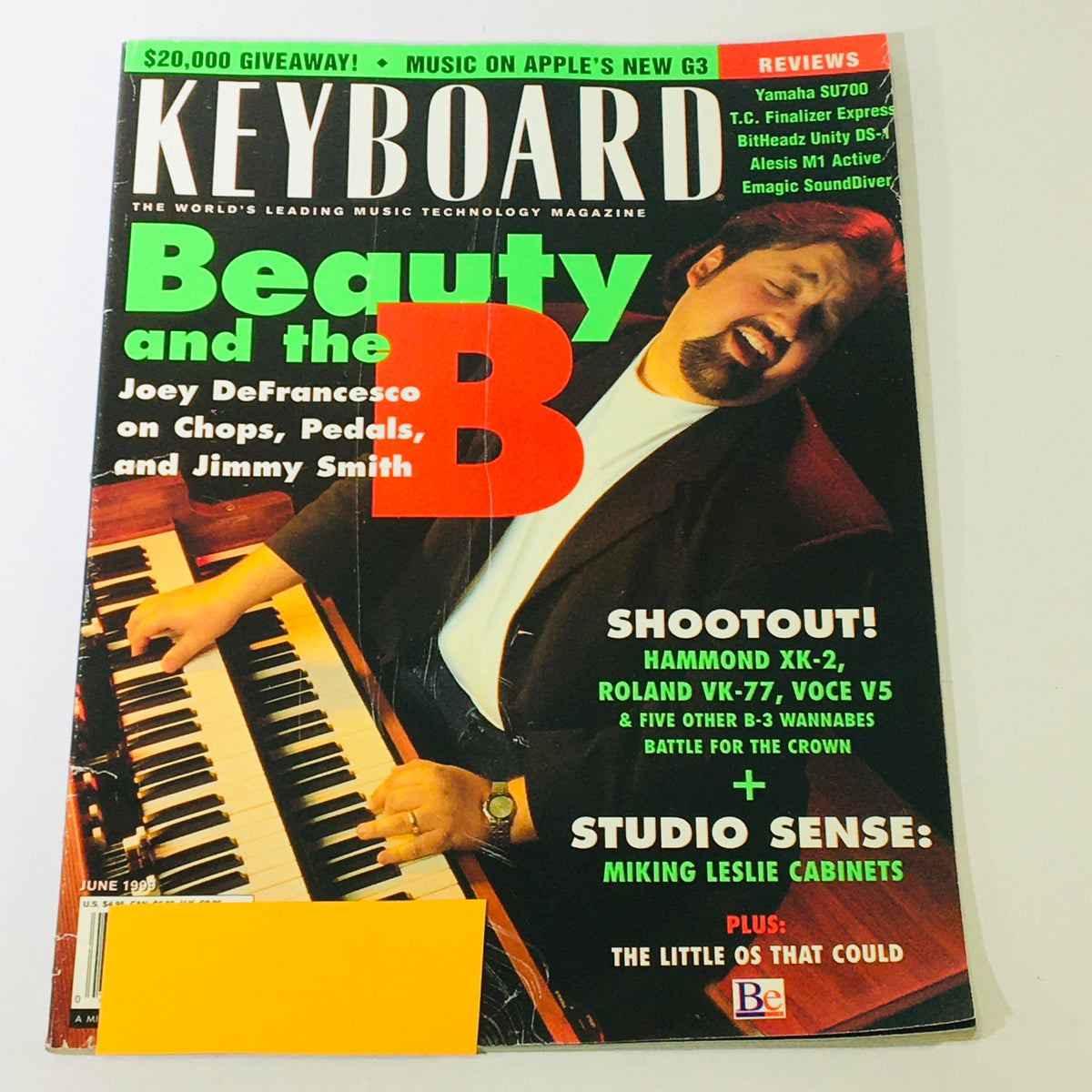 Cover of Keyboard Magazine June 1999 featuring Joey DeFrancesco on Chops, Pedals, and Jimmy Smith with an image of a Hammond organ.