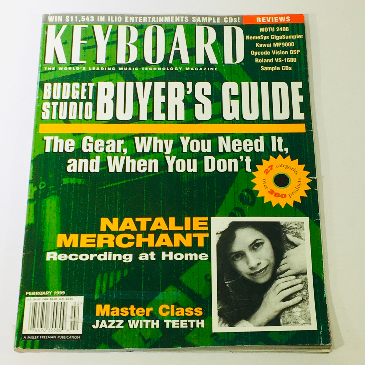 Cover of Keyboard Magazine, February 1999, featuring Natalie Merchant and a Master Class on Jazz with Teeth.