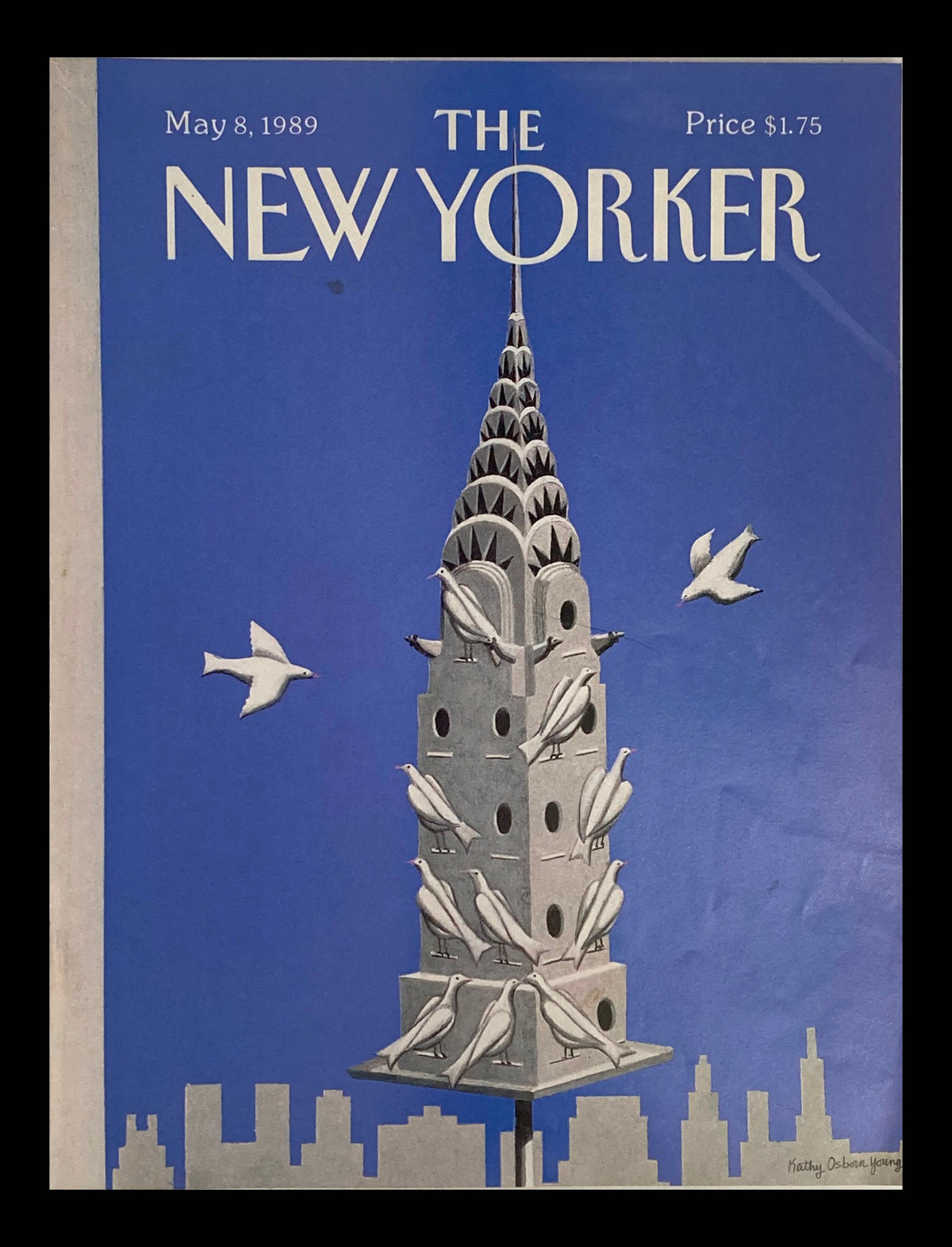 Cover of The New Yorker magazine dated May 8, 1989, featuring a stylized birdhouse designed by Kathy Osborn Young, with a blue background and birds surrounding the structure.