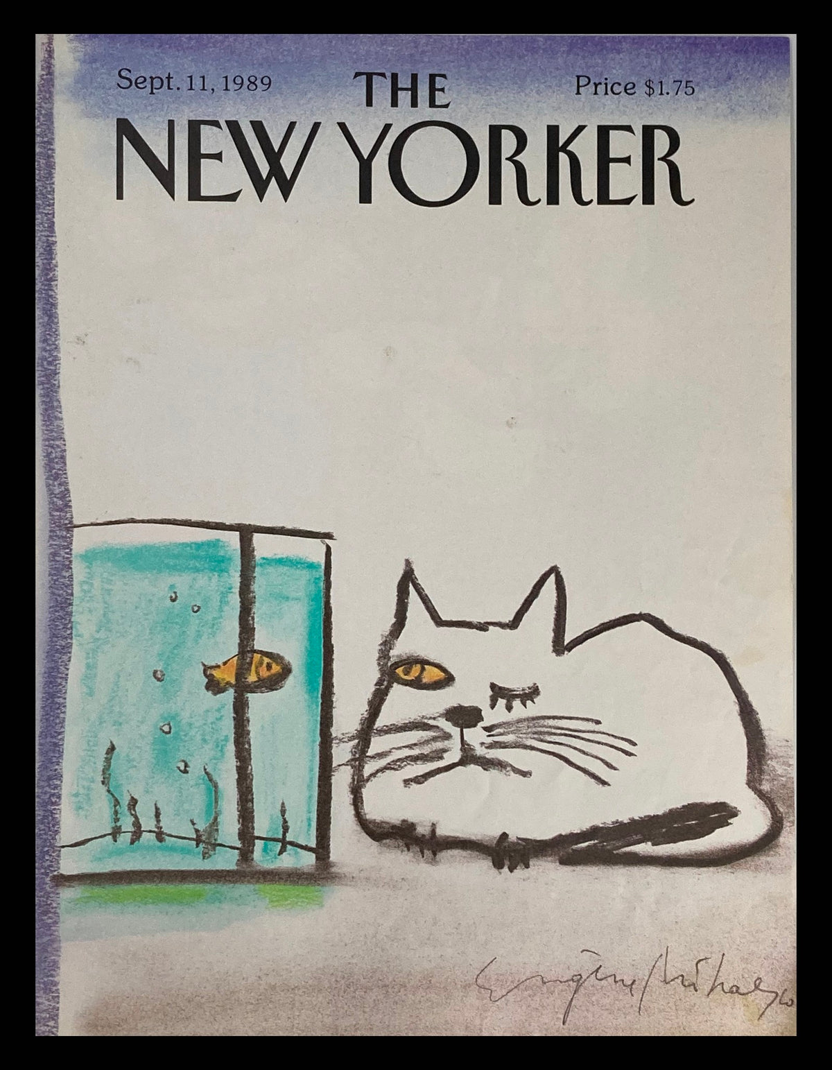 Cover of The New Yorker September 11, 1989, featuring an illustration of a whimsical fish and a cat by Eugene Mihaesco, showcasing vibrant colors and artistic design.