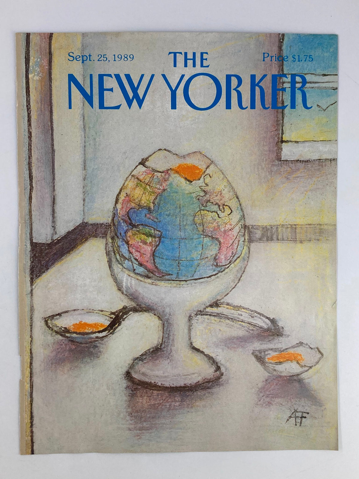 COVER ONLY The New Yorker September 25 1989 with an artistic depiction of an Egg Cup Globe by Andre Francois, highlighting the cover's unique design and colors.