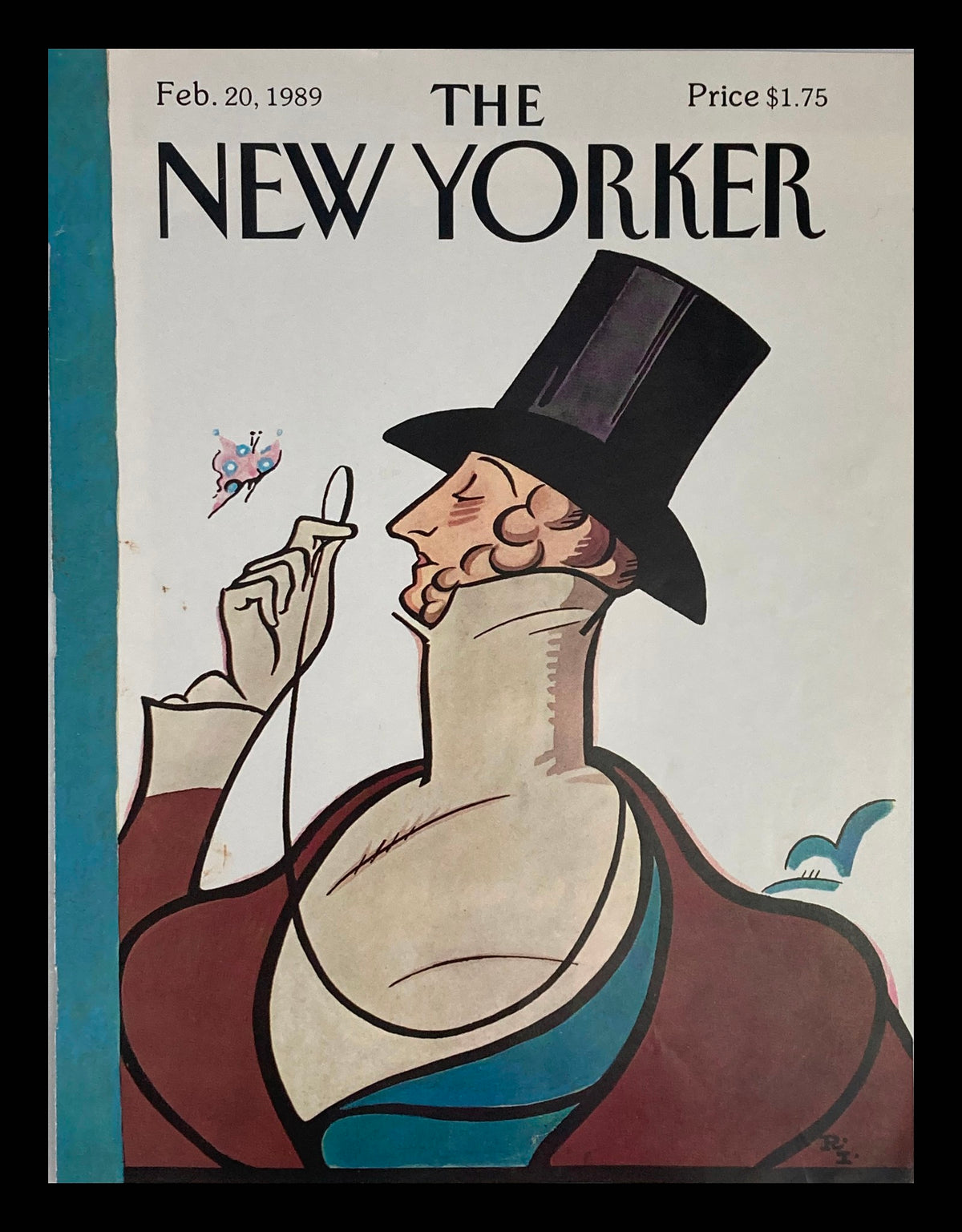 COVER ONLY The New Yorker February 20 1989 Eustace Tilley by Rea Irvin, featuring a stylish illustration of Eustace Tilley in a top hat, perfect for showcasing sophisticated art.