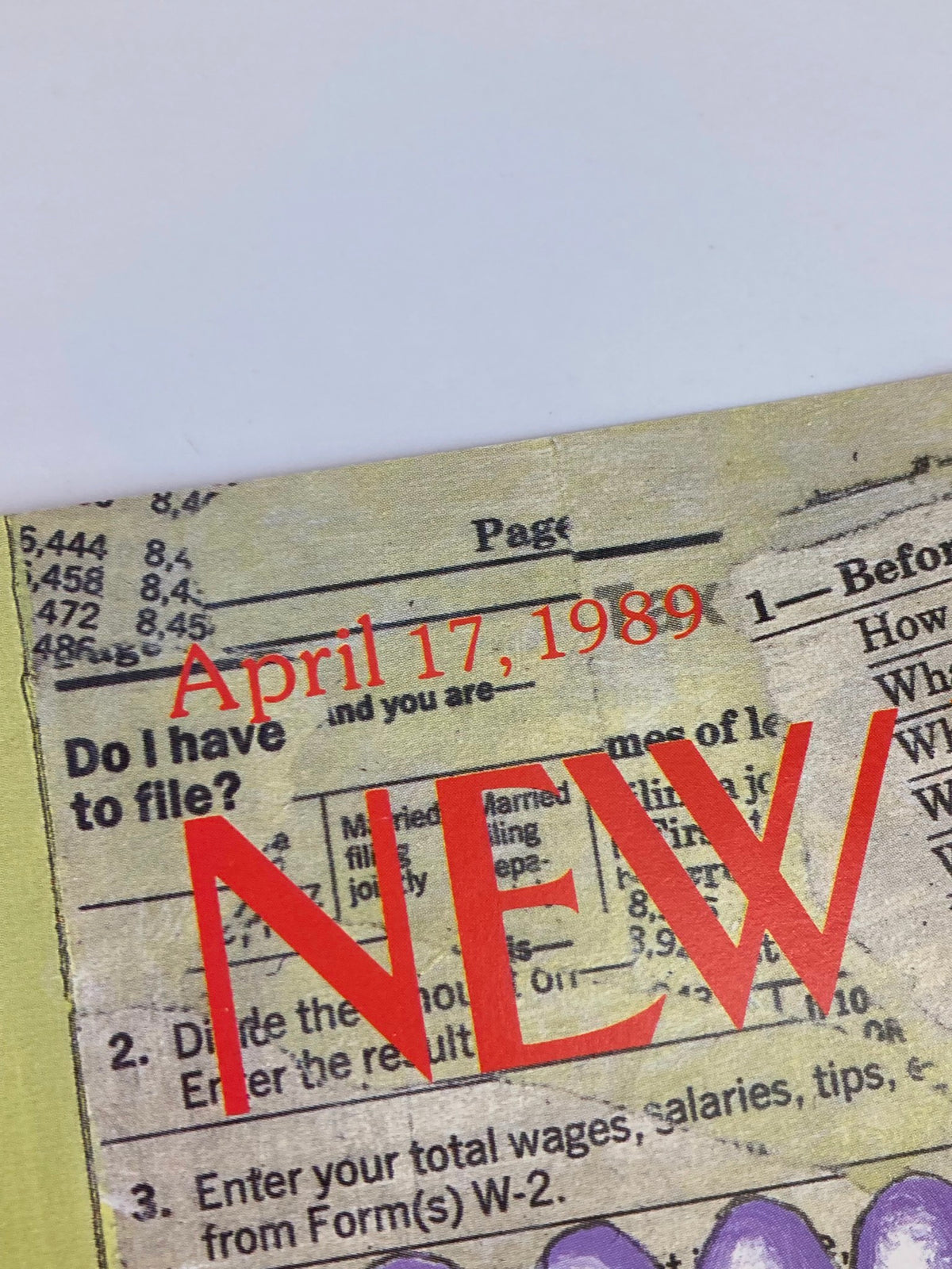 Close-up of the date and title area from The New Yorker April 17 1989 Abacus Cover by Bob Knox, highlighting the iconic red font and vintage design elements.