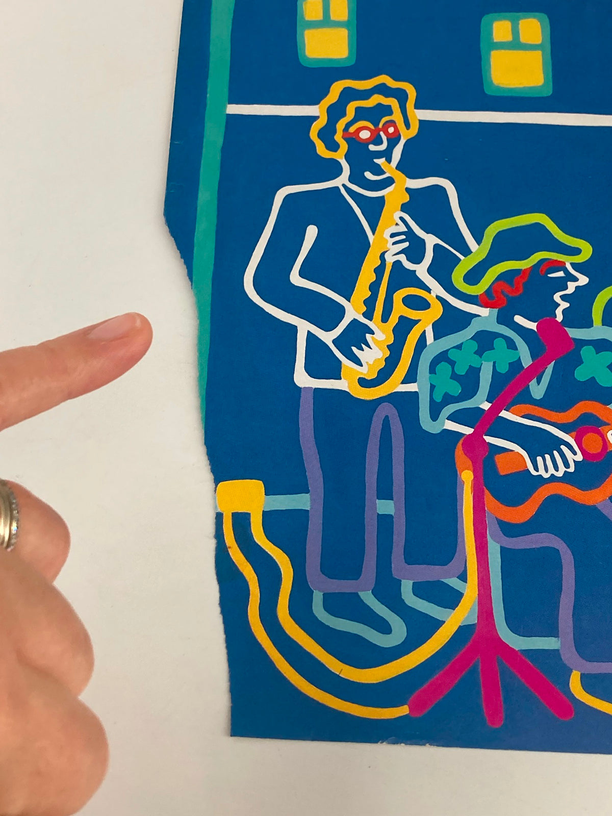 COVER ONLY The New Yorker September 24 1990, highlighting an illustration by Barbara Westman of a saxophonist and musicians, with a hand pointing to the ripped edge for condition reference.