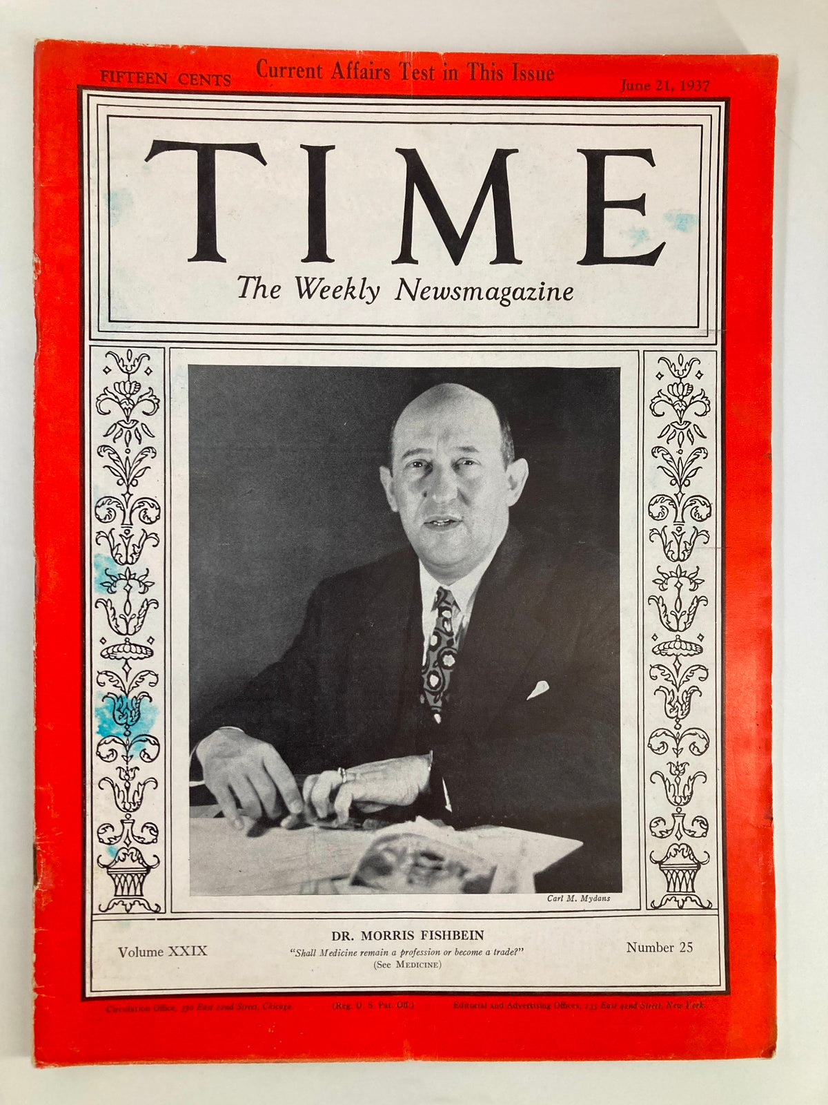 Vintage Time Magazine June 21 1937 Vol 29 No. 25 Dr. Morris Fishbein