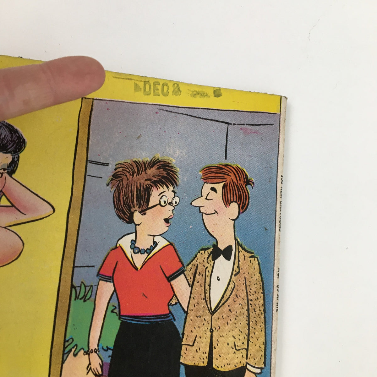 Detail from VTG 150 New Cartoons April 1971 Comic Books No. 39 Charlton Joke Magazine showing characters in conversation, emphasizing vintage cartoon art style.