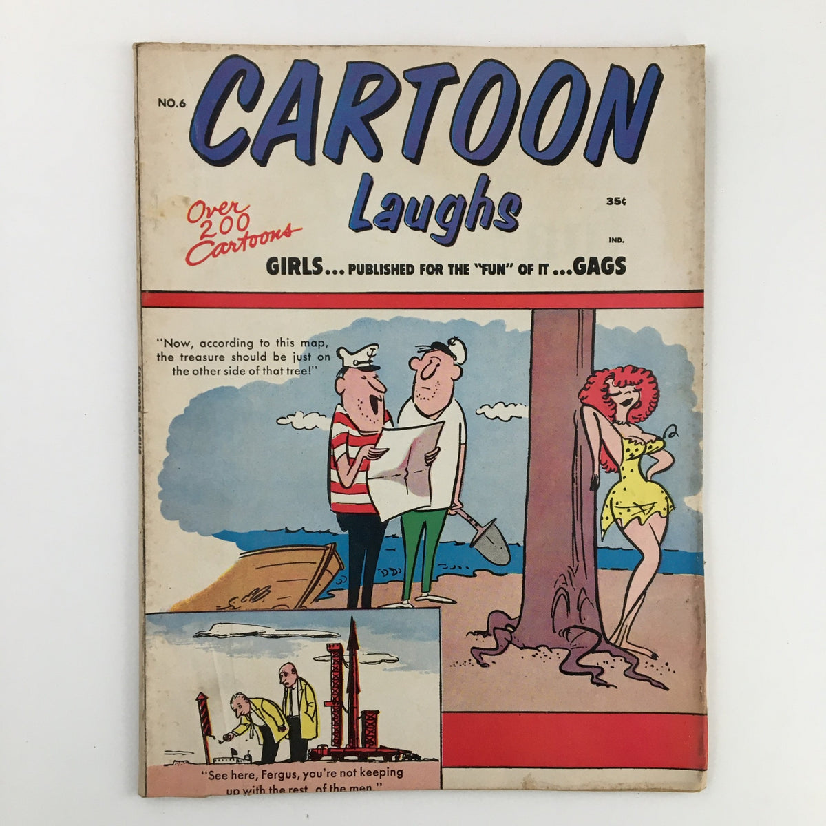 Cover of VTG Cartoon Laughs No. 6 magazine from 1963 featuring whimsical characters, titled 'Two On The Isle' with cartoon gags.