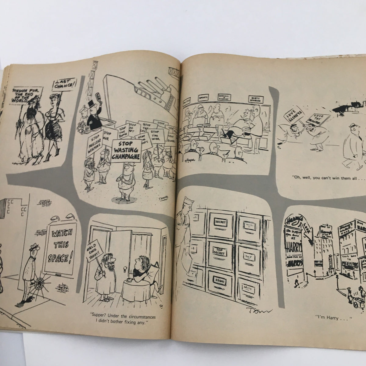 Final cartoon page of Cartoons & Gags November 1972 Vol. 19 No. 6 portraying comedic scenes and clever illustrations.